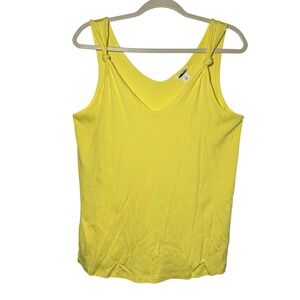 Caslon Womens Yellow V Neck Tank Top Medium Knotted Shoulder Sleeveless Casual